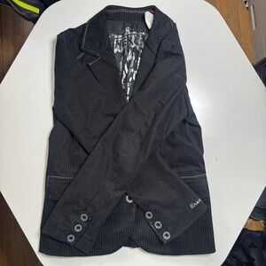 Energie Years Size 10 Black Pinstripe Blazer Jacket Silver Lined Club New York